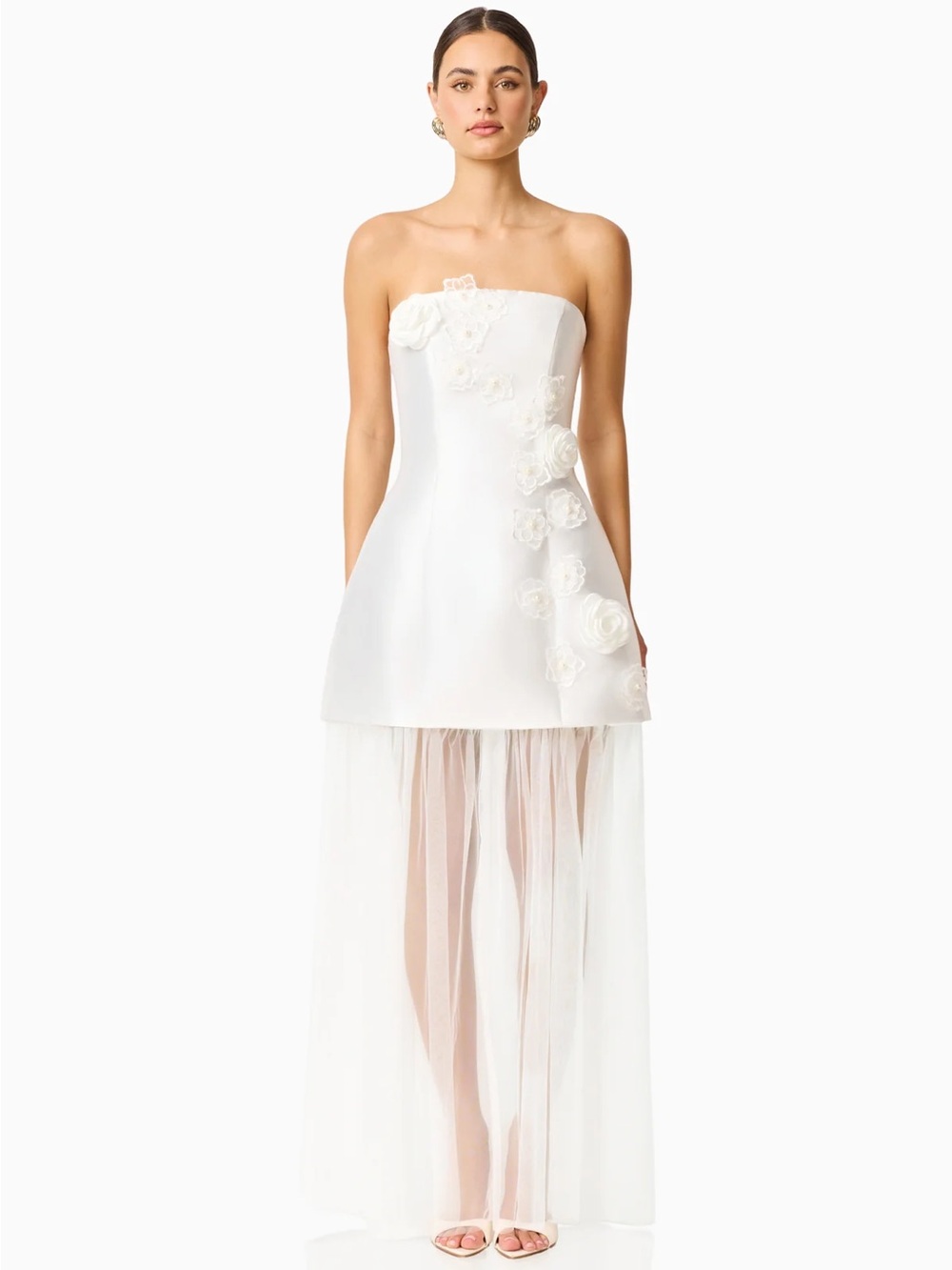 Elliatt Ivory Strapless Floral-Appliqué Tulle Gown
